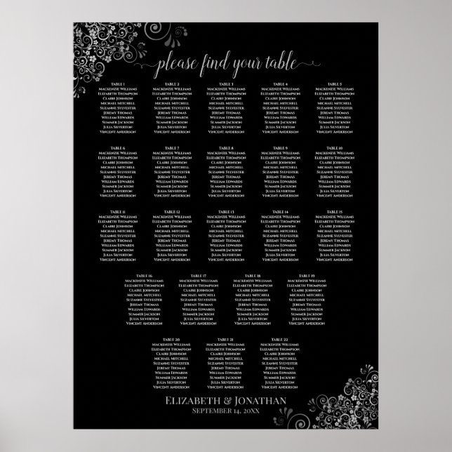 22 Tabelle Hochzeitskarte Schwarz & Grau Frills Poster (Vorne)