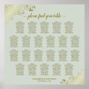 22 Tabelle Lacy Gold auf Sage Wedding Seating Char Poster