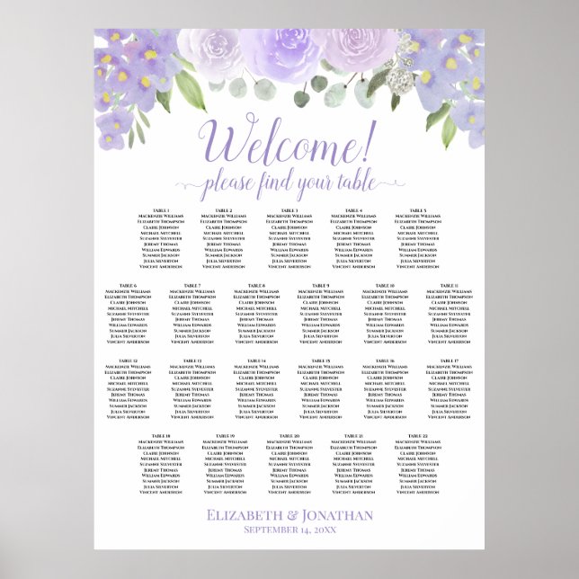 22 Tabelle Lavendel Blumenübersicht Poster (Vorne)