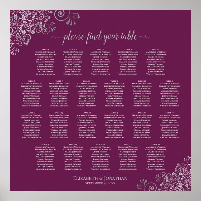 22 Tabelle Silver Cassis Seating Chart Poster (Vorne)