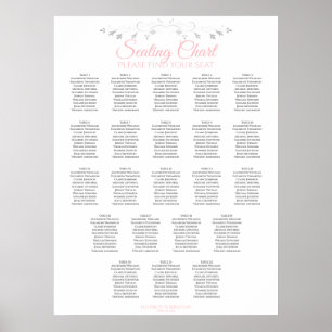 22 Table Elegant Pink & Gray Wedding Seating Chart Poster