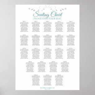 22 Table Simple Teal & White Wedding Seating Chart Poster