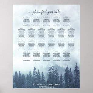 22 Tafelblauer Pinienbäume Hochzeitskarte Poster
