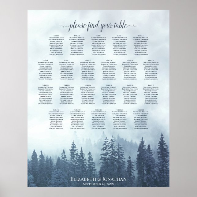 22 Tafelblauer Pinienbäume Hochzeitskarte Poster (Vorne)
