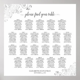 22 Tafellacy Silver White Wedding Seating Chart Poster