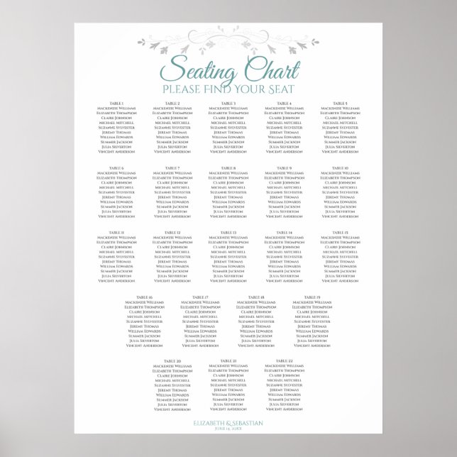 22 Tafeln Einfache Aquamarine und weiße Hochzeitss Poster (Vorne)