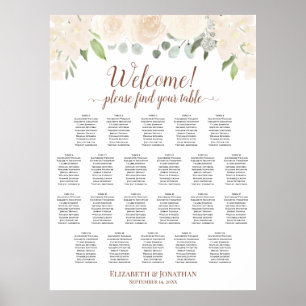 22-Tisch-Blush-Pfirsich-Blumen-Hochzeits-Sitzplan Poster
