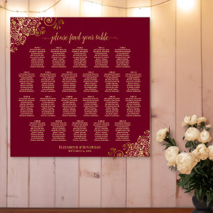 22 Tisch Elegante Burgunderrote und Goldene Sitzor Poster