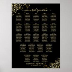 22 Tisch Hochzeitskarte Schwarz & Gold Frills Poster