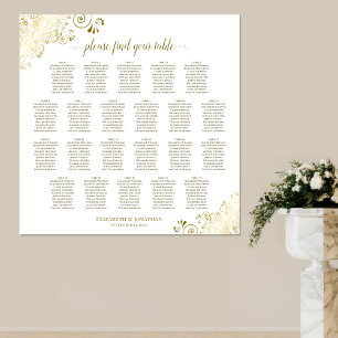 22 Tische Lacy Gold auf Weiß Hochzeit Sitzordnung Poster