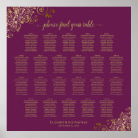 22 Tischlacy Gold auf Cassis Wedding Seating Chart
