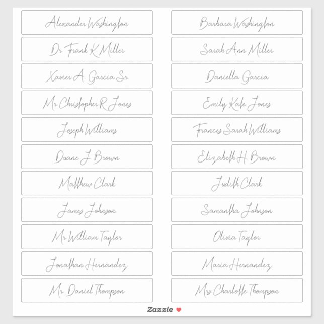 22 Wedding Guest Names Elegant Handwriting Script Aufkleber (Blatt)