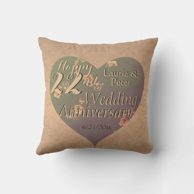 22nd Wedding Anniversary HeartThrow Pillow Kissen (Rückseite)