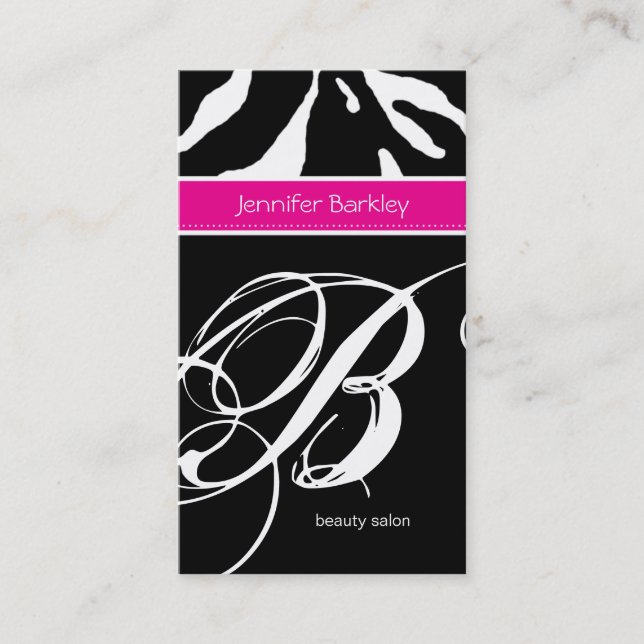 232 Animal Business Card Zebra Beauty Salon Pink Visitenkarte (Vorderseite)