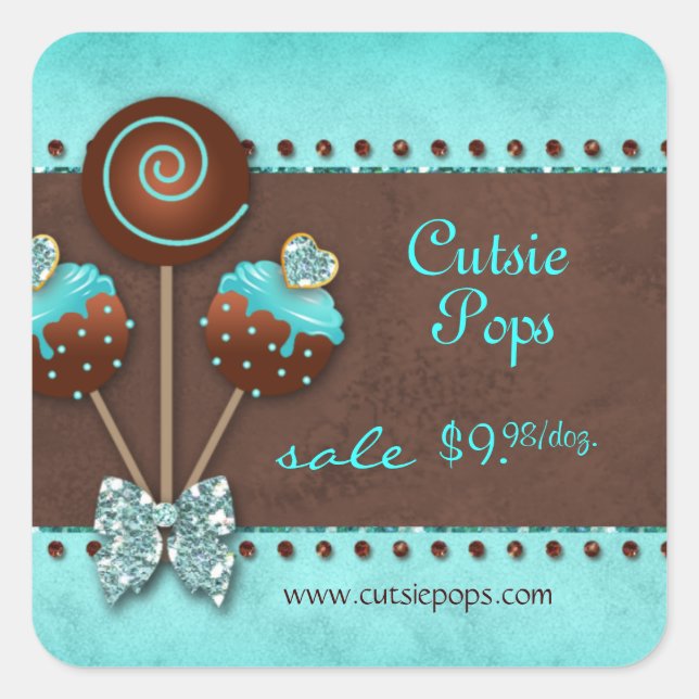 232 Cake Pops Bäckerei Sparkle Blue Brown Candy Quadratischer Aufkleber (Vorderseite)