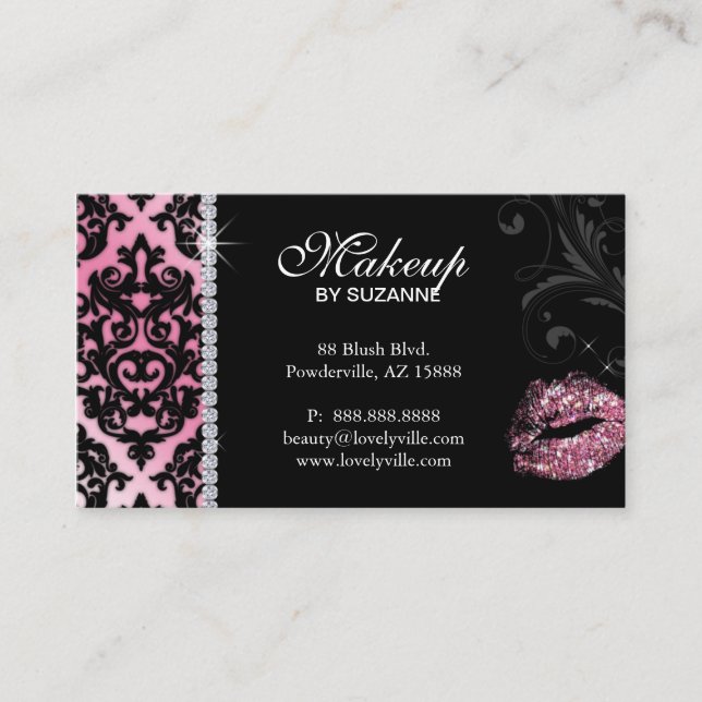 232 Cosmetologist Business Card Damask Glitzer But Visitenkarte (Vorderseite)