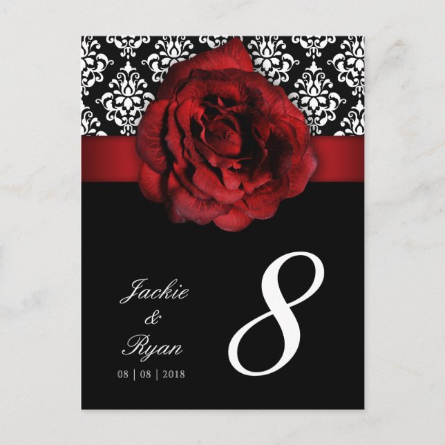 232 Tischnummer Postkarte Rote Rose Damask Floral (Vorderseite)