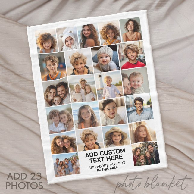 23 Fotos Collage mit Textfeld Fleecedecke (Custom Fleece Blanket with Photo Collage for Family and Friends)