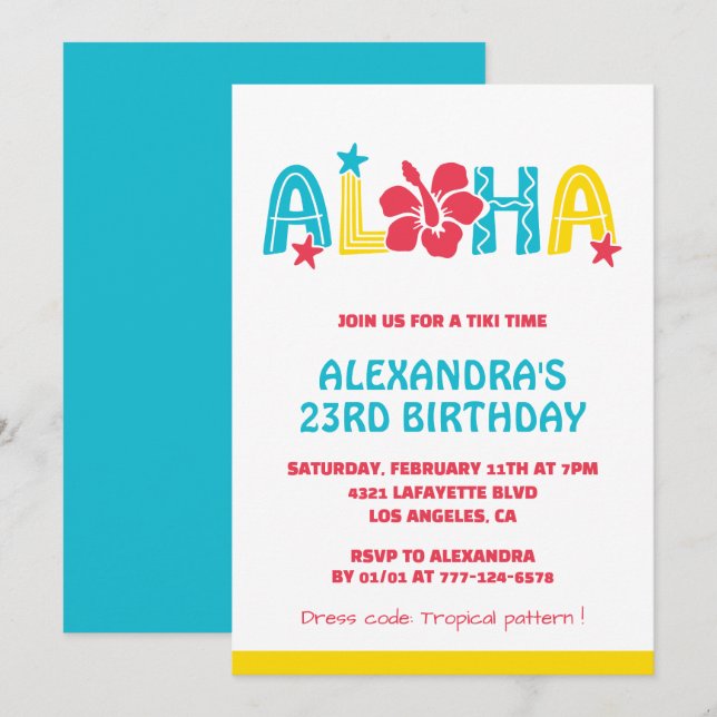 23. Geburtstag Einladungen Tropical Aloha Hawaiian (Vorne/Hinten)