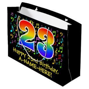 23. Geburtstag - Farbige Musiksymbole, Regenbogen  Große Geschenktüte