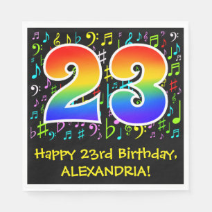 23. Geburtstag - Farbige Musiksymbole, Regenbogen Serviette