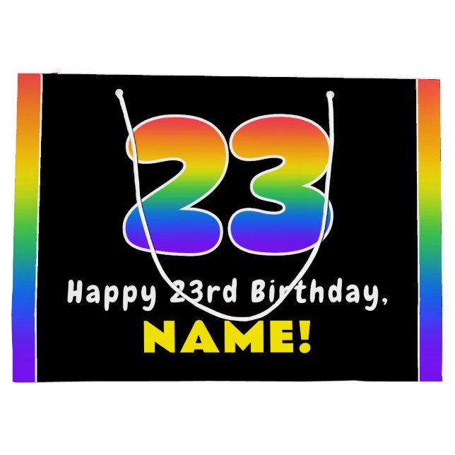 23. Geburtstag: Farbiger Regenbogen # 23, Individu Große Geschenktüte (Rückseite)