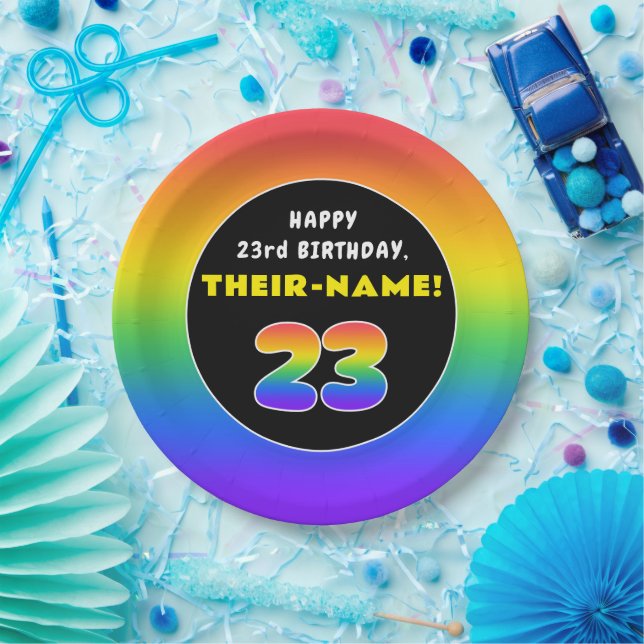 23. Geburtstag: Farbiger Regenbogen # 23, Individu Pappteller (Party)