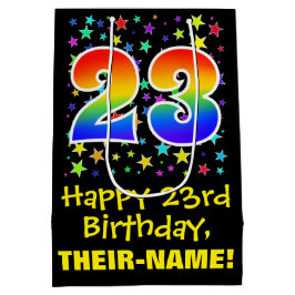 23. Geburtstag: Farbiges Sternenmuster & Regenboge Mittlere Geschenktüte