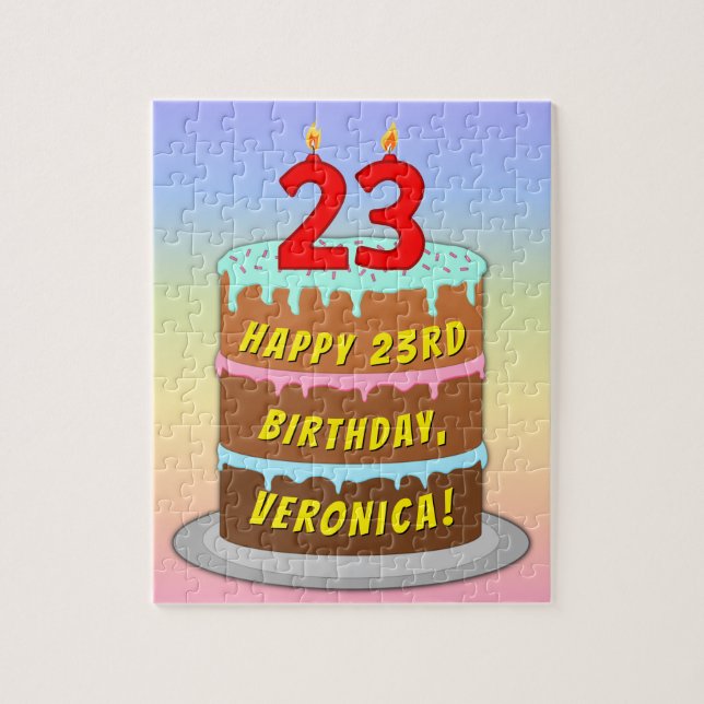 23. Geburtstag: Fun Cake and Candles + Individuell Puzzle (Vertikal)