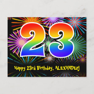 23. Geburtstag - Fun Fireworks Pattern + Regenboge Postkarte