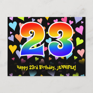 23. Geburtstag: Fun Hearts Pattern, Regenbogen 23 Postkarte