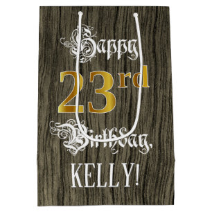 23. Geburtstag: Imitate Gold Look & Imitate Holzmu Mittlere Geschenktüte