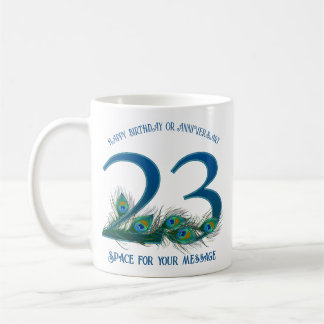 23. Geburtstag oder Jubiläum Pfauenfeder Kaffeetasse