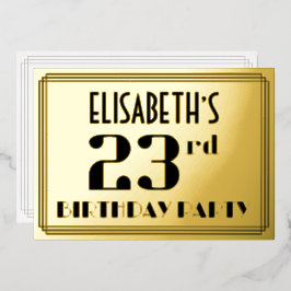 23. Geburtstagsparty: Art Deco Look "23" und Name Folieneinladung