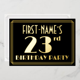 23. Geburtstagsparty: Art Deco Look "23", w/ Name Folieneinladung