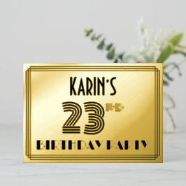 23. Geburtstagsparty — Art Deco Stil "23" & Name Folieneinladung