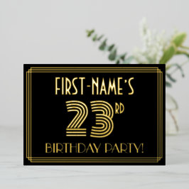 23. Geburtstagsparty — Art Deco Stil "23" + Name Folieneinladung