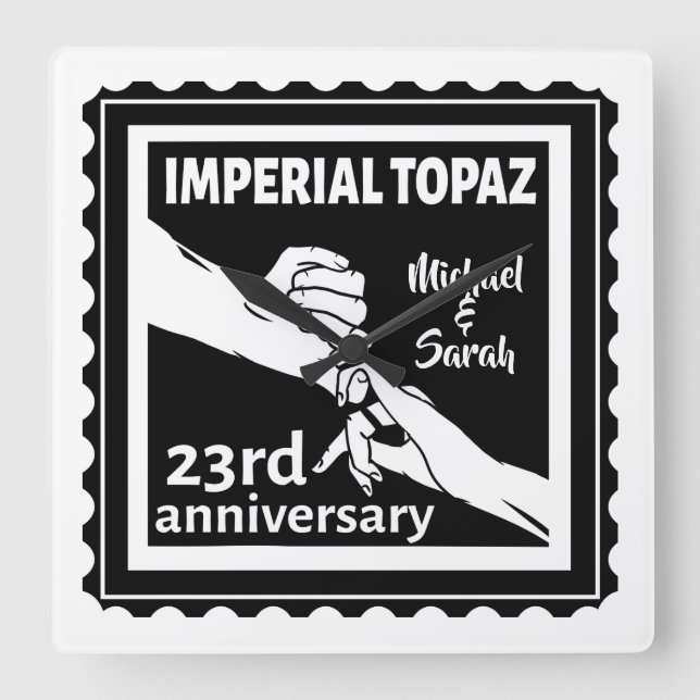 23. Hochzeitstag Imperial Topaz Quadratische Wanduhr (Vorderseite)