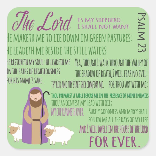 23. Psalm Quadratischer Aufkleber (Vorderseite)
