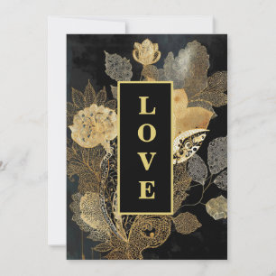 *~ 23 RSVP AR26 QR Goldene Stickerei LOVE Vintage Einladung