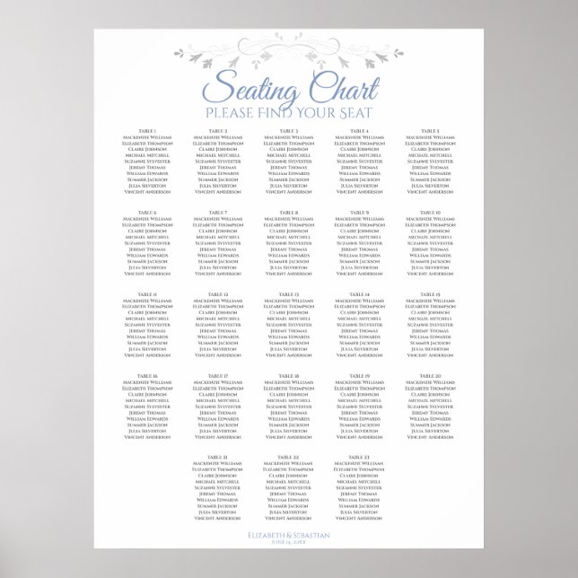 23 Tabelle Blau & Grau Hochzeitstabelle Poster (Vorne)