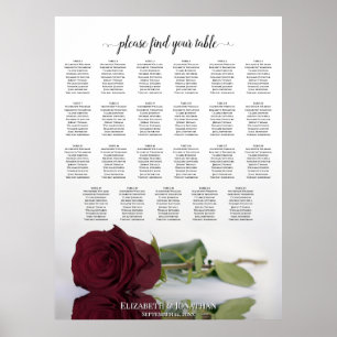 23 Tabelle Burgundy Rote Rose Hochzeitsdiagramm Poster