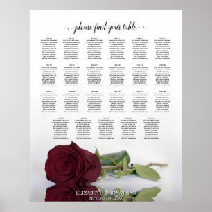 23 Tabelle Burgundy Rote Rose Hochzeitsdiagramm Poster