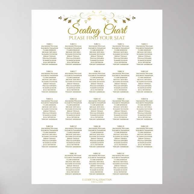 23 Tabelle Einfache Gold Elegante Hochzeitskarte Poster (Vorne)
