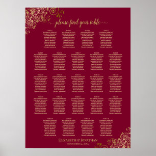 23 Tabelle Elegant Burgundy & Gold Seating Chart Poster