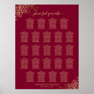 23 Tabelle Elegant Burgundy & Gold Seating Chart Poster