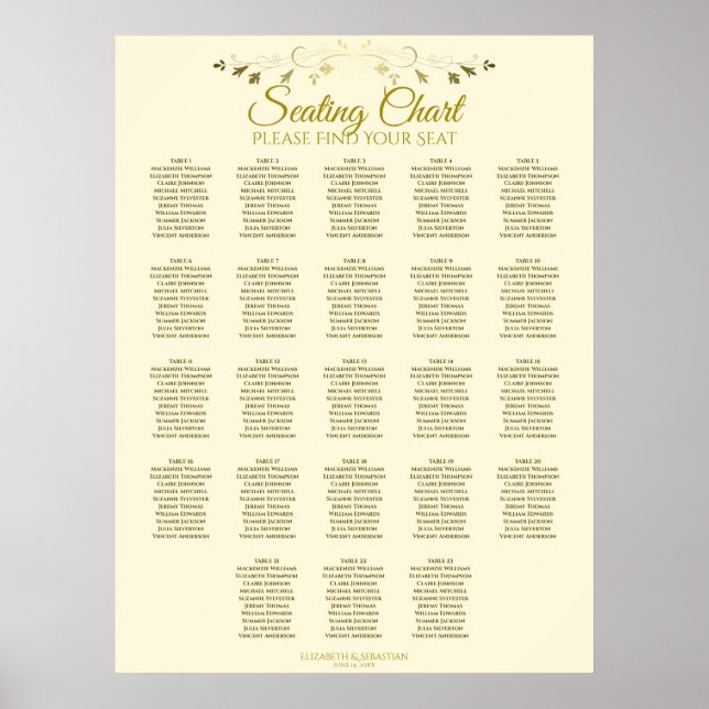 23 Tabelle Gold Creme Elegante Hochzeitskarte Poster (Vorne)