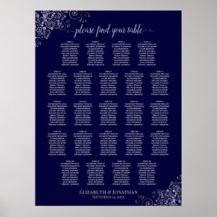 23 Tabelle Hochzeitskarte Navy Blue & Silver Poster