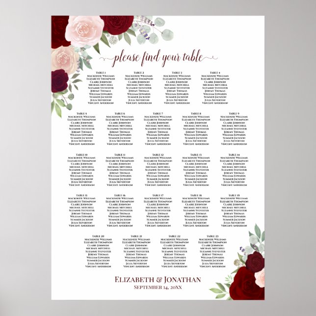 23 Tabelle Rot-Rosa-Blütensitzkarte Poster (Vorne)