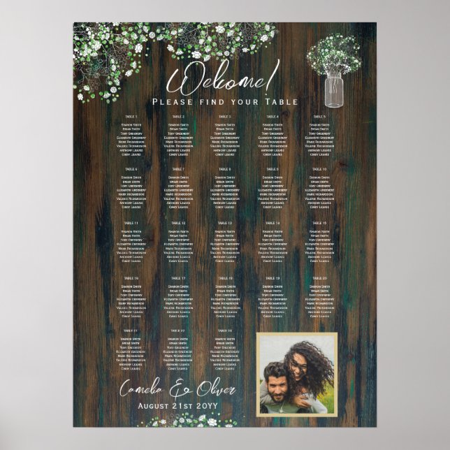 23 Tabelle Rustikales Holz Gypsophila FOTO SITZEND Poster (Vorne)